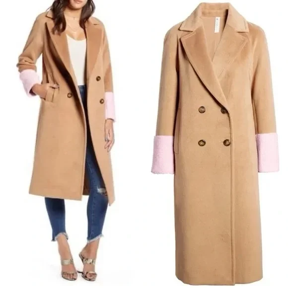 Mural Color Block Combo Coat in Camel & Pink - NWT Size L - Picture 1 of 6